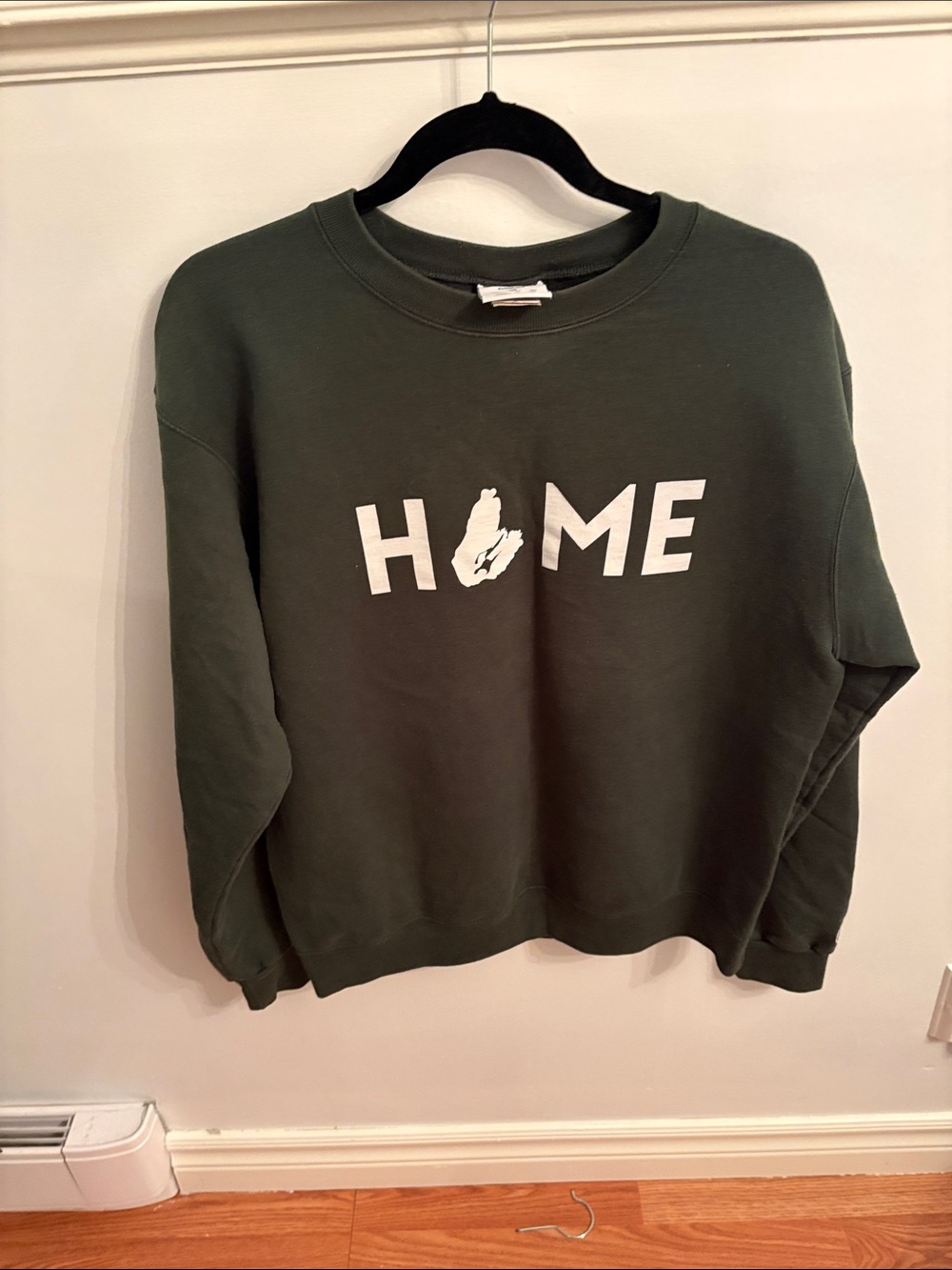 Champion Olive Green Crewneck with White Block 'HOME' Graphic